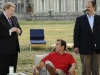 RUNNING WILDE:  A lovable but immature playboy (Will Arnett, C) gets advice from his team (Robert Michael Morris, L) and Mel Rodriguez, R) when he tries desperately to win (or buy) the heart of his childhood sweetheart, the über-liberal humanitarian who got away in the series premiere of RUNNING WILDE, the new romantic comedy debuting Tuesday, Sept. 21 (9:30-10:00 PM ET/PT) on FOX.  ©2010 Fox Broadcasting Co.  Cr:  Myles Aronowitz/FOX